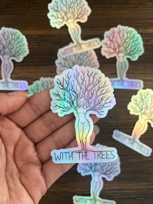 Mother Earth holographic sticker - with the trees