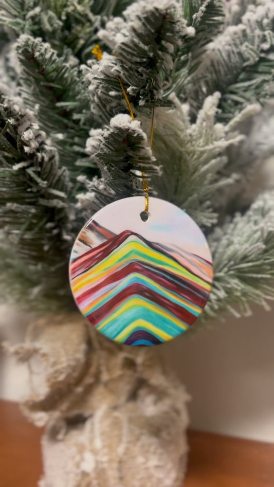 rainbow mountains ornament - with the trees
