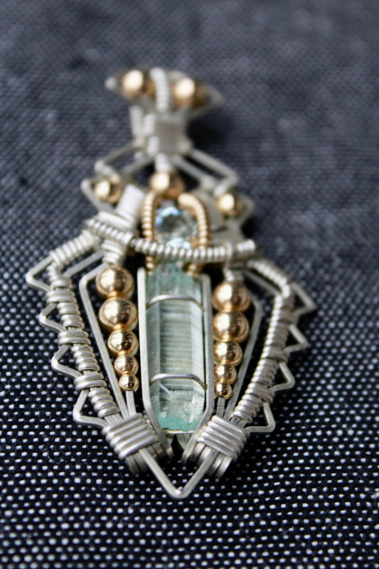 Double Aquamarine Pendant - with the trees