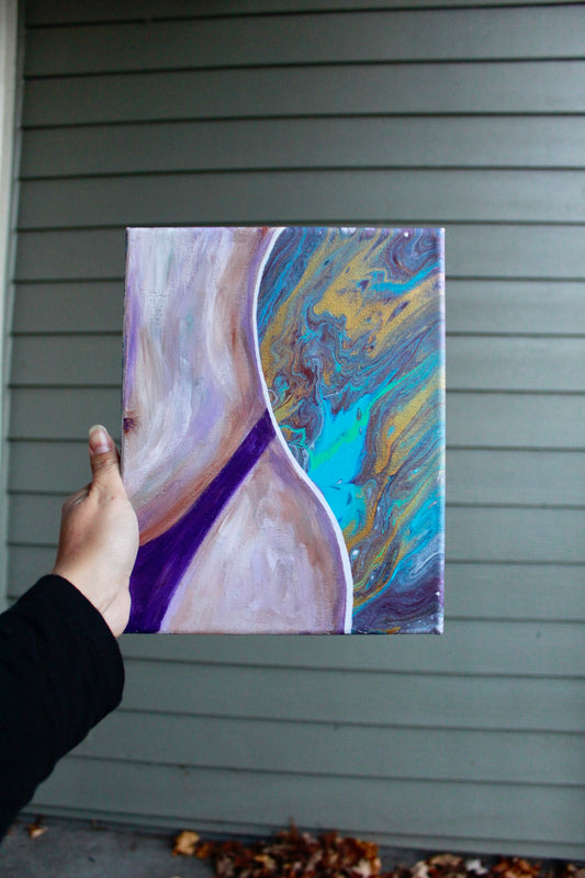 Acrylic pour painting with a body figure painting