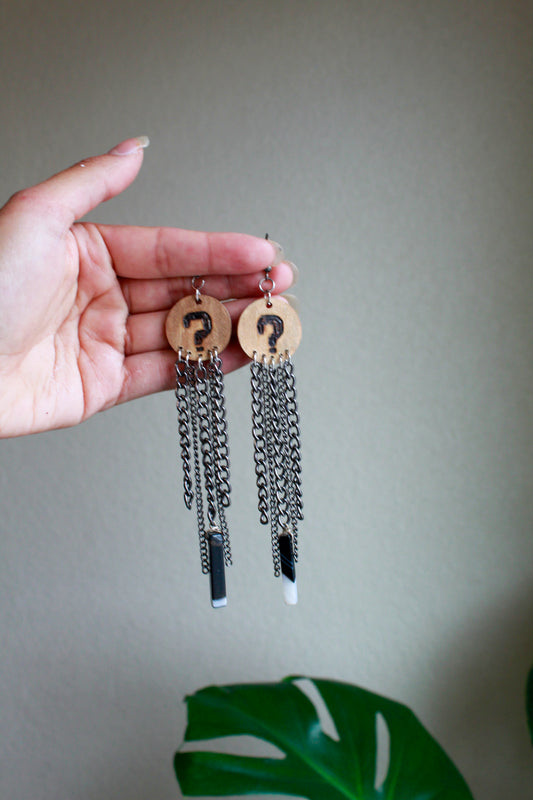 question mark earrings - with the trees