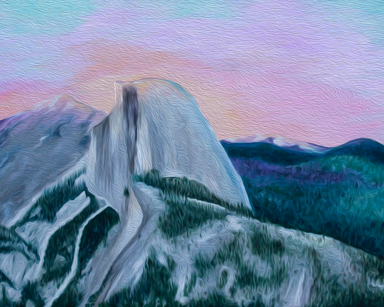 half dome yosemite national park painting during the sunset