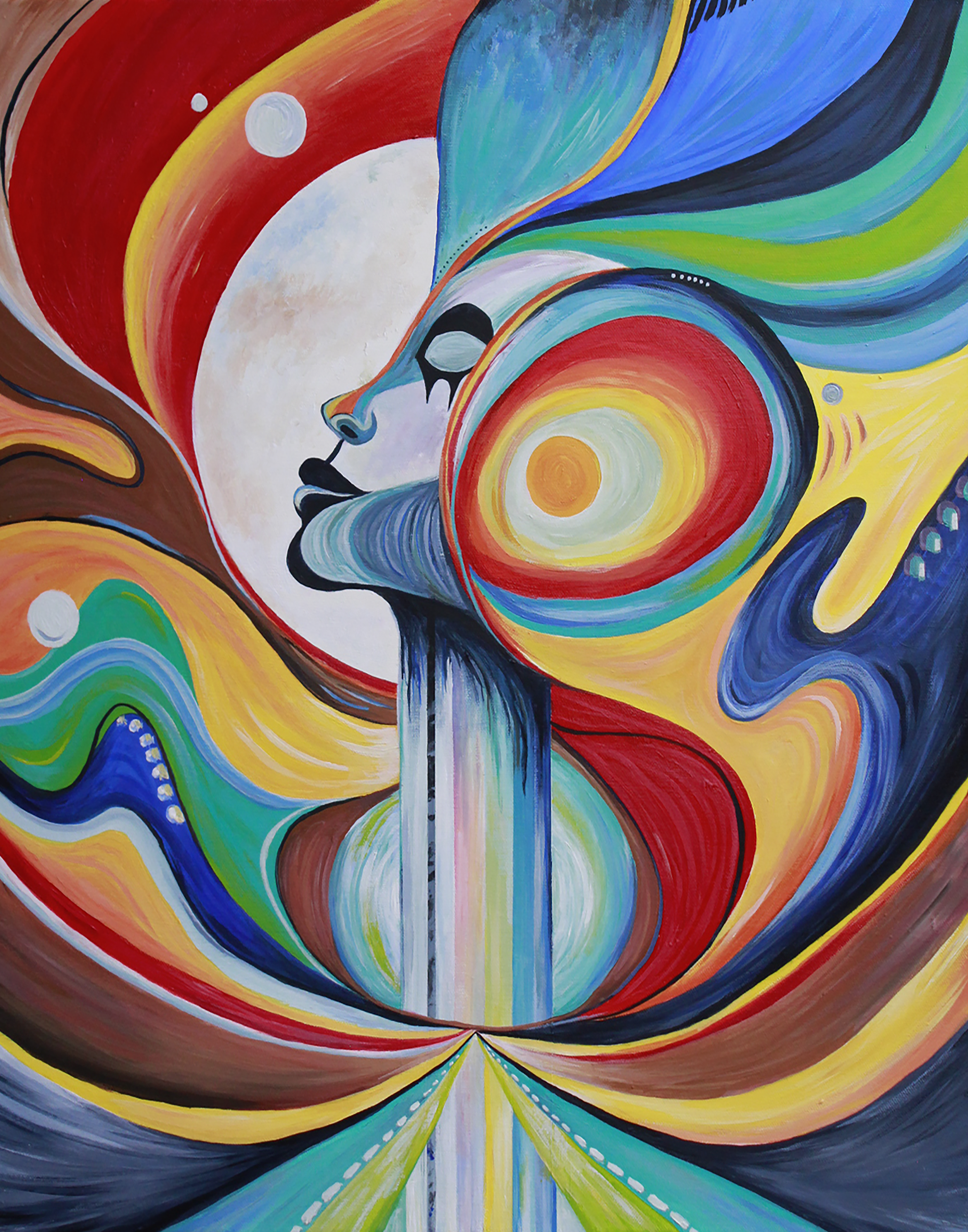 abstract painting with a multidimensional design of a woman's face