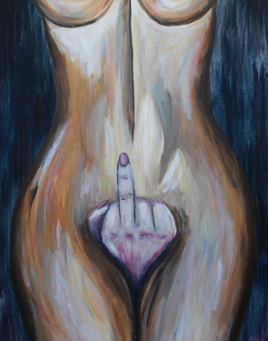 naked figurative woman painting making a political stance on roe v wade, my body my choice