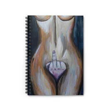 feminine power spiral journal with lined paper, painting of a body portrait and middle finger