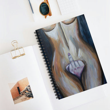feminine power journal with a body portrait and a middle finger painting