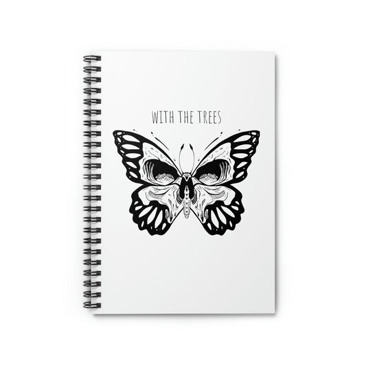 minimalist white journal with a butterfly skull design