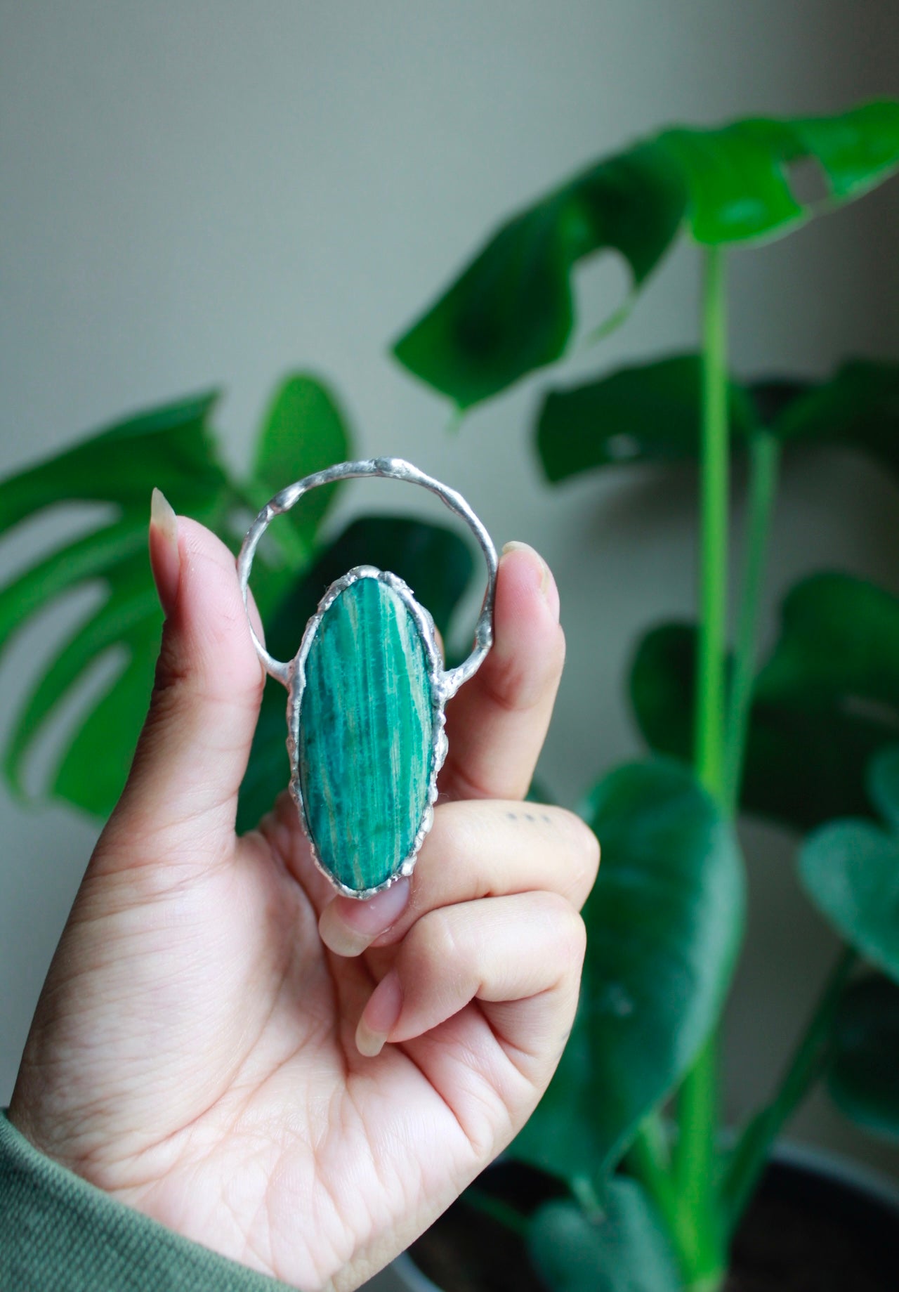 handcrafted soft soldered chrysocolla stone jewelry necklace