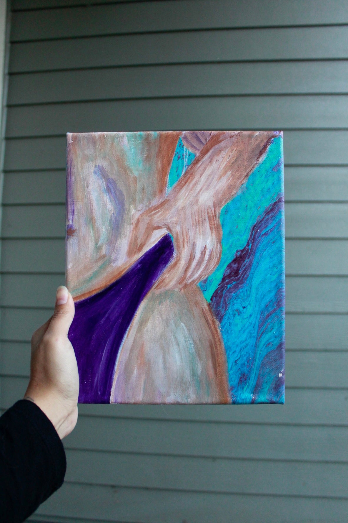 Acrylic pour painting with a body figure painting