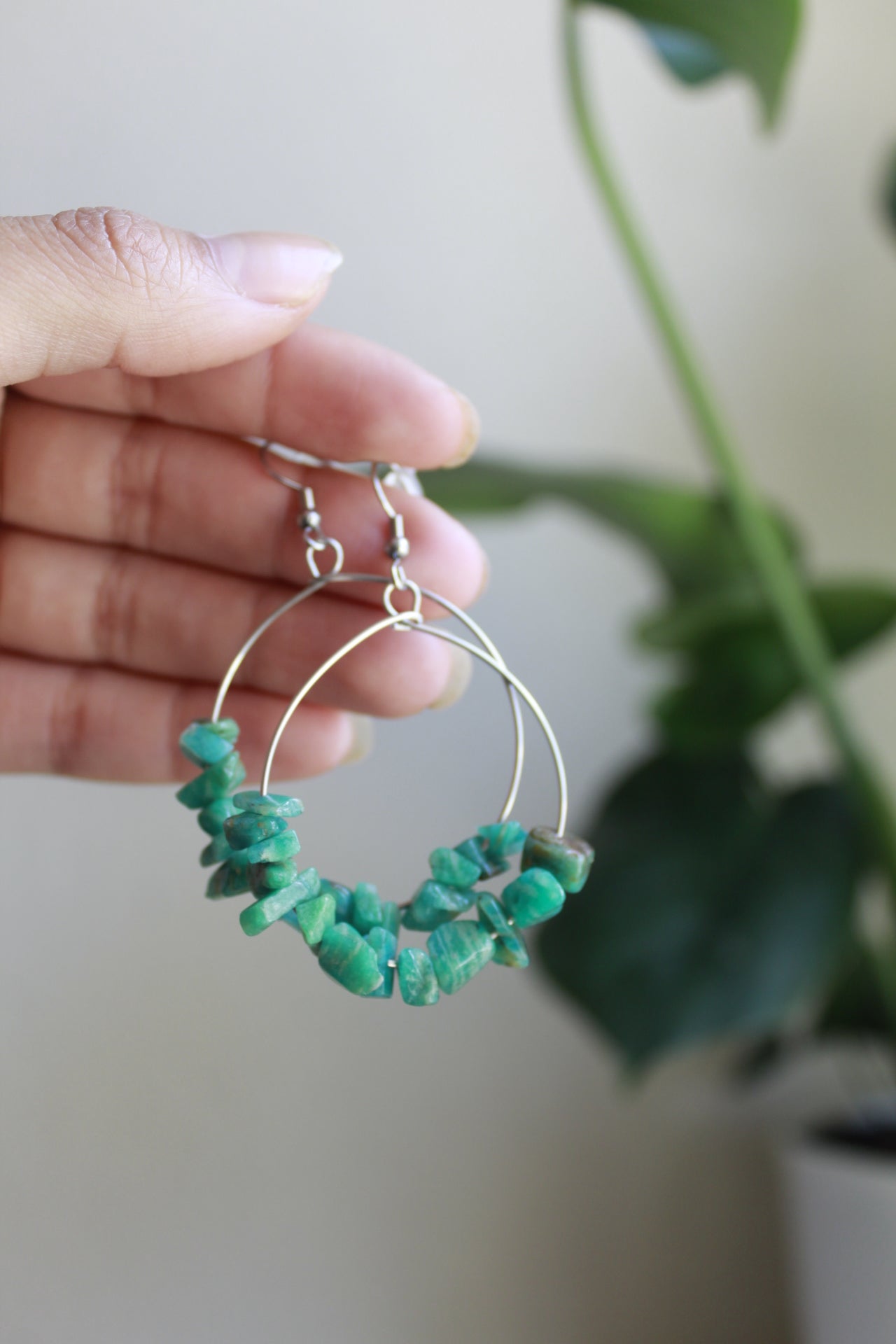 tuquoise hoop earrings - with the trees