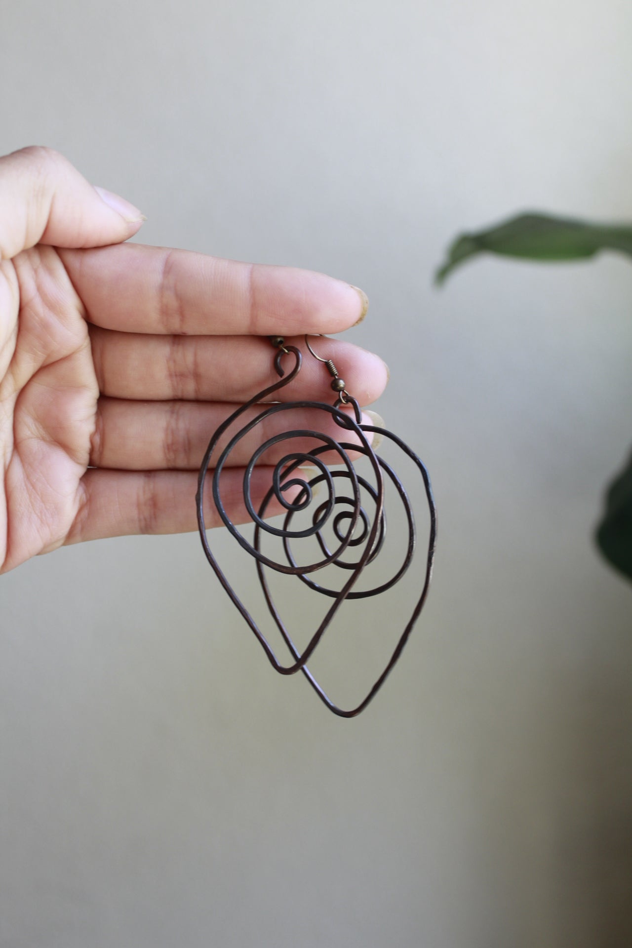 swirly copper earrings - with the trees