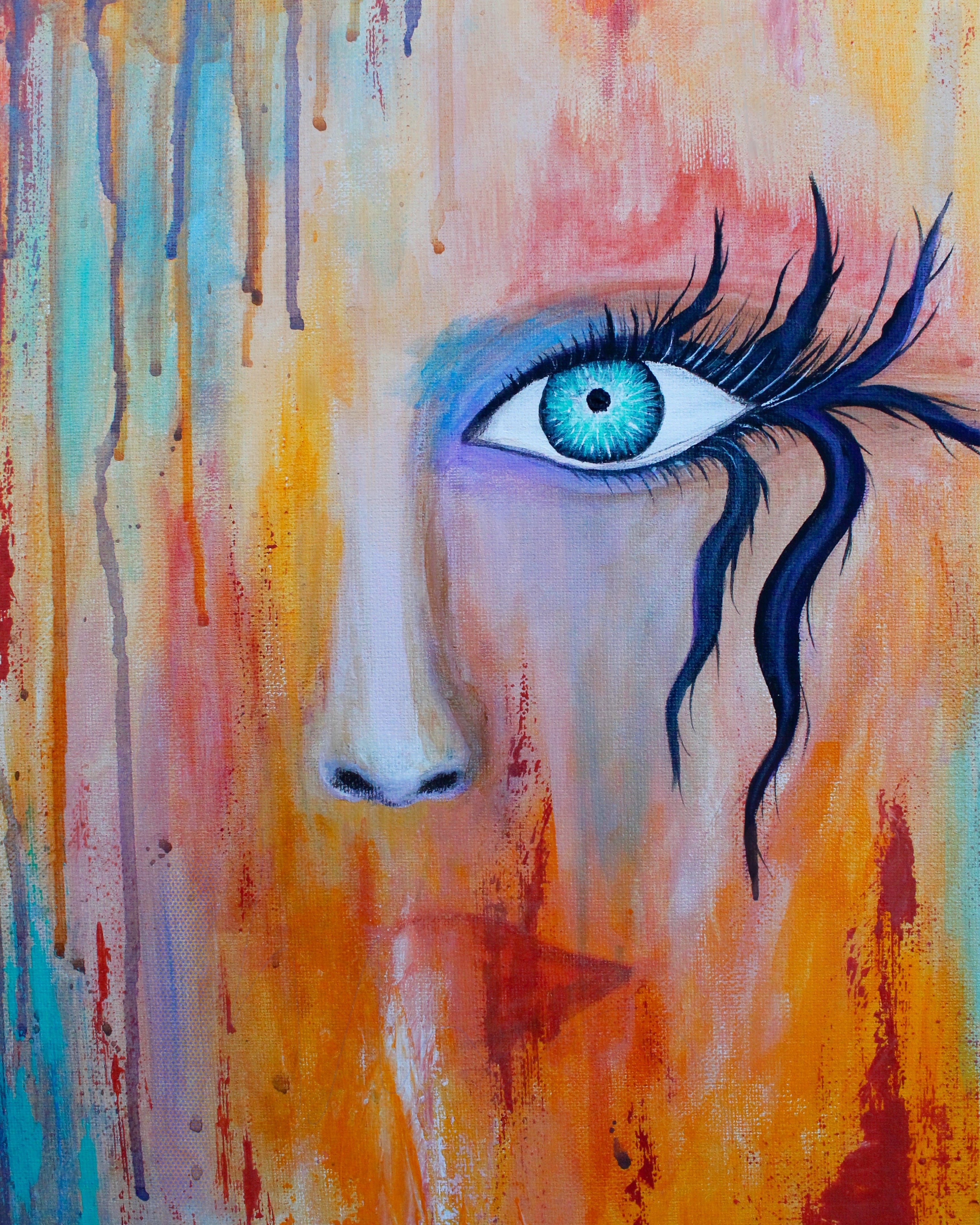 out of my comfort zone 11x14 print - acrylic painting of an eye and abstract painting of a face