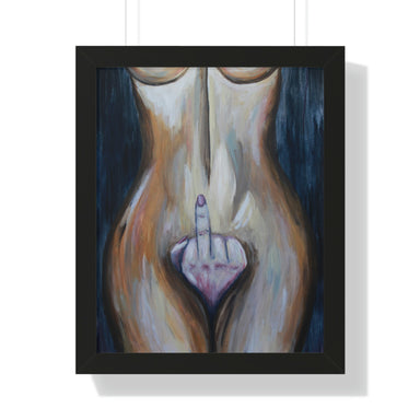 framed canvas print of a body with a middle finger, my body not your choice, protest art on roe v wade