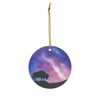 bison silhouette ornament with a galaxy sky in the background