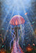 sea woman with a jellyfish head with fish gravitating towards her and the light from the sun shining towards her