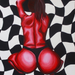 sexy monochromatic red nude woman painting with a checkered background