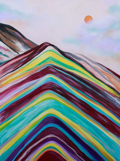 acrylic painting of rainbow mountains in peru